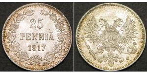 25 Пені Фінляндія / Російська імперія (1720-1917) Срібло Микола II (1868-1918)