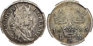 1 Mark Sweden Silver Charles XI of Sweden (1655-1697)