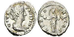 Faustina I AR Denarius Diva Faustina (+141 AD), under Antoninus Pius (138-161 AD). AR Denarius (19 mm, 3.33 g), Roma (Rome). Obv. DIVA FAVSTINA, draped bust right. Rev. AETERNITAS, Aeternitas sta ...