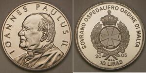 ORDER OF MALTA 10 Liras 2005 - Copper-Nickel - Pope John Paul II. - UNC -780*