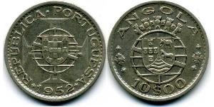 10 Escudo Portuguese Angola (1575-1975) / Portugal Argent 