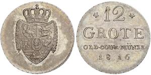 Oldenburg. Peter Friedrich Wilhelm 1785-1823. 12 Grote 1816. Jaeger 33, AKS 2. Feine Patina. Vorzüglich - Stempelglanz