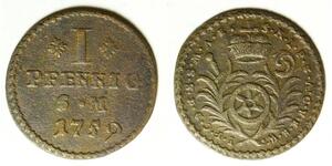 MAINZ (German State) 1 Pfennig 1759 - Copper - Johann Friedrich Karl - 1105