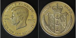 NIUE 5 Dollars 1988 - Copper/Nickel - John F. Kennedy - aUNC - 4123