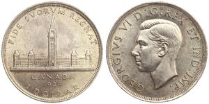 Canada - 1 Dollar 1939 - George VI - Parliament Buildings, Silver