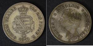 SAXONY ALBERTINE 1/6 Thaler 1870 B - Silver 0.520 - Johann - VF- - 496