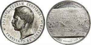 Ägypten. Abdul Aziz (AH 1277-1293) 1861-1876. Zinnmedaille 1869, von Restelli. Auf die Eröffnung des Suezkanals. Büste des Erbauers Ferdinand de Lesseps (französischer Diplomat und Ingenieur, 180 ...