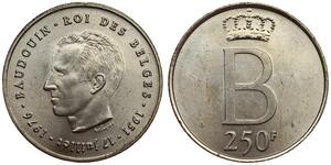 Belgium - 250 Francs 1951 - 25th Anniversary of Accession - Silver, French tekst