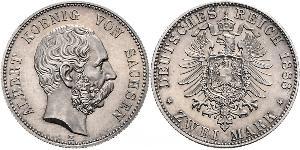 2 Mark 萨克森王国 (1806 - 1918) 銀 阿尔贝特 (萨克森)