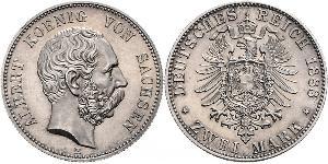 2 Mark Königreich Sachsen (1806 - 1918) Silber Albert (Sachsen)