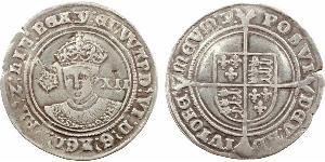 Royaume-Uni, Édouard VI, shilling, s.d. (4e période, 1551-1553) Londres A/Y: EDVVARD'. VI: D'. G'. AGL'. FRA'. Z: hIB: REX. Buste de face d'Édouard VI, entre une rose et XII. R/POSVI - DEV'. AD - ...