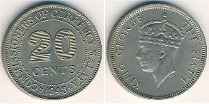 20 Cent Unión Malaya (1946 - 1948) Níquel/Cobre Jorge VI (1895-1952)