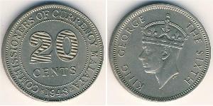 20 Cent Malayan Union (1946 - 1948) Copper/Nickel George VI (1895-1952)