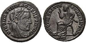 DIVUS MAXIMIANUS HERCULIUS (317-310). Follis. Siscia. Obv: DIVO MAXIMIANO SEN FORT IMP. Veiled and laureate head right. Rev: REQVIES OPTIMORVM MERITORVM / SIS. Emperor seated left on sella kuruli ...
