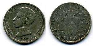 1 Peseta Kingdom of Spain (1874 - 1931) 銀 阿方索十三世 (1886 - 1941)