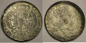 POLAND 18 Groszy 1756 EC - Silver - Augustus III. - VF/XF - 3412 *