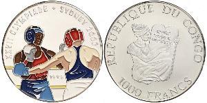 Kongo (Zaire), Demokratische Republik, seit 1997 1000 Francs 1998. Boxen. K.M. 28.1. Stempelglanz