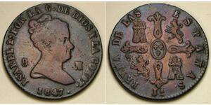 SPAIN 8 Maravedis 1847 - Copper - Isabella II. - VF+ - 905 *