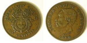 CAMBODIA 10 Centimes 1860 - Bronze - Norodom I. - VF - 675