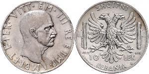 10 Lek Albanian Kingdom (1939-1943) Silver Victor Emmanuel III of Italy (1869 - 1947)