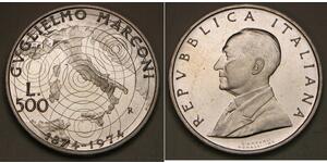 ITALY 500 Lire 1974 R - Silver 0.835 - Guglielmo Marconi - aUNC - 1822 *