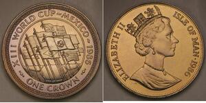 ISLE OF MAN 1 Crown 1986 PM - World Cup Soccer Mexico 86 / Flags - UNC - 673 *