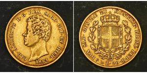  
 
   1841, Sardinia, Charles Albert I. Scarce Gold 20 Lire Coin. (XF!) 6.41gm!   Mint Year: 1841  Mint Place: Genoa  Denomination: 20 Lire Reference: Friedberg 1143, KM-131.2 ($600 in XF!). R!  ...