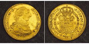  
  1773, Kingdom of Spain, Charles III.  Gold 2 Escudos Coin. (Cleaned XF!) 6.74gm!  Mint Year: 1773 Mint Place: Seville (S) Denomination: 2 Escudos Reference: Friedberg 285, CT-549, KM-417.2.   ...