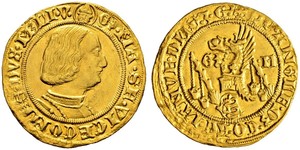 ITALIA Milano Galeazzo Maria Sforza, 1466-1476. Ducato con ritratto di II tipo. 3.50 g. Crippa 3. Fr. 688. Molto raro. Splendido esemplare con modulo eccezionalmente largo e di grande qualità. Sp ...