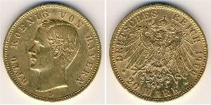 Бавария
20 марок (1900 г.)
Золото
D. Людвиг II. Номер по Краузе КМ#501, 900-я проба, 7,965 г.
