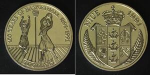 NIUE 5 Dollars 1991 - Copper/Nickel - Basketball Centennial - aUNC - 4151