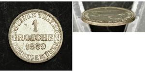  
 
   1859, Kindom of Hannover, George V. Beautiful Silver  1 Groschen Coin. XF!  Mint Year: 1859 References: KM-236. Mint Place: Hannover (B)   Condition: Minor deposits and light scratches, ot ...
