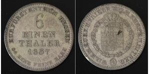 HESSE-CASSEL 1/6 Thaler 1837 - Silver 0.500 - Wilhelm II & Friedrich - VF- - 509