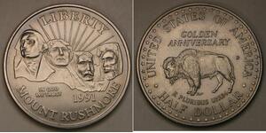 USA Half Dollar 1991 D - 50th Anniversary of Mt. Rushmore - aUNC - 607 *