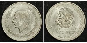  
 
   1953, Mexico (United Mexican States). Large Silver 5 Pesos Coin. AU-UNC!   Mint Year: 1953  Reference: KM-467.  Mint Place: Mexico City  Denomination: 5 Pesos (Cinco Pesos)   Condition: Mi ...