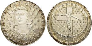 1959,FRANKREICH. 5. Republik, 1959-. Versilberte Bronzegussmedaille 1970. Auf die 700 Jahrfeier des Todes Ludwigs IX. (Saint Louis). Stempel von A. Jaeger. 103.9 mm. 474.15 g. FDC / Uncirculated. ...