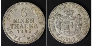 WALDECK PYRMONT 1/6 Thaler 1845A - Silver 0.520 - Georg Friedrich Heinrich - 625