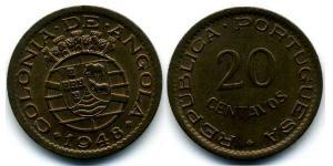 20 Сентаво  Portuguese Angola (1575-1975) / Португалія Бронза 