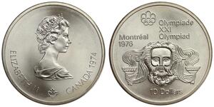 Canada - 10 Dollars 1974 - Elizabeth II - Head of Zeus, Silver