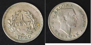 SARAWAK 1 Cent 1920 H - Copper/Nickel - Charles V. Brooke Rajah. - VF - 1676
