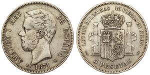Spain - 5 Pesetas 1871 (71) S.D. .M. - Amadeo I, Silver