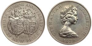 Gibraltar - 25 New Pence 1972 - Elizabeth II - Silver Wedding Anniversary
