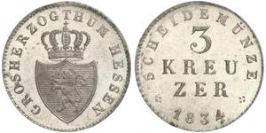 3 Kreuzer Großherzogtum Hessen (1806 - 1918) Silber 