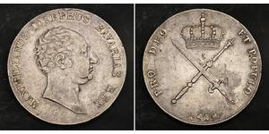  
 
   1819, Kingdom of Bavaria, Maximilian Joseph.  Large Silver Crown Thaler Coin. XF-  Mint Year: 1819 Mint Place: Munich Reference: Davenport 552, KM-706. Denomination: Crown Thaler (Kronenth ...