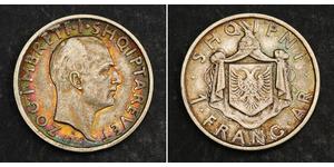  
   1935, Kingdom of Albania, Zog I. Beautiful Silver 1 Frang Coin. About XF!   Mint year: 1935  Mint Place: Rome   Reference: KM-16.  Mintage: 50,000 pcs.   Condition: About XF!   Denomination: ...