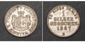  
 1867, Waldeck-Pyrmont, George Victor. Scarce Silver 1 Groschen Coin. aXF!  Mint Year: 1867  Denomination: 1 Groschen  Reference: KM-173a ($30 in VF!).  Condition: Minor deposits, otherwise abo ...