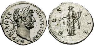 1 Denario Imperio romano (27BC-395) Plata Adriano  (76 - 138) 