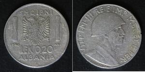 ALBANIA (Italian Occupation WWII) 0.20 Lek 1940 R - Stainless Steel - VF - 884