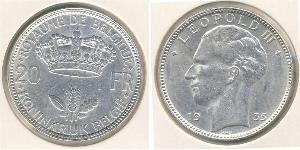 20 Franc Bélgica Plata Leopoldo III de Bélgica