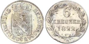 6 Kreuzer Nassau (stato) (1806 - 1866) Argento Guglielmo di Nassau